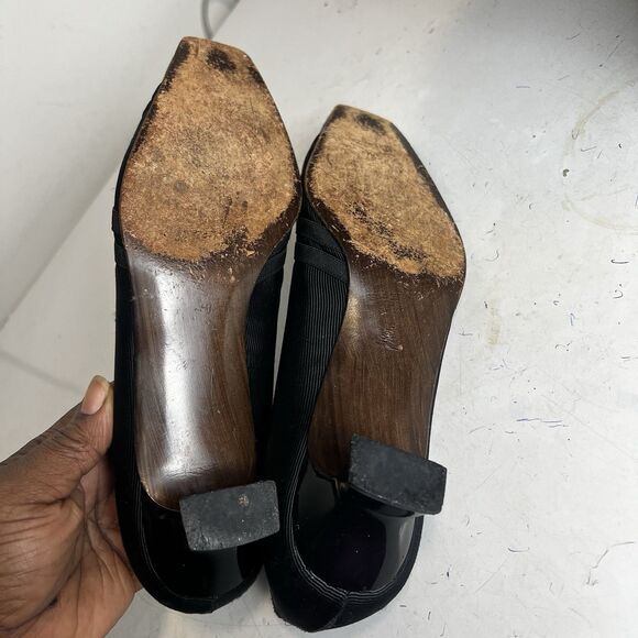 Stuart Weitzman Shoes Kitten Heels Size 9 Black Fabric Cross Over Bands On Front - Picture 7 of 8